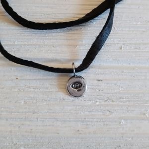 Sterling silver, molten, evil eye, charm necklace.